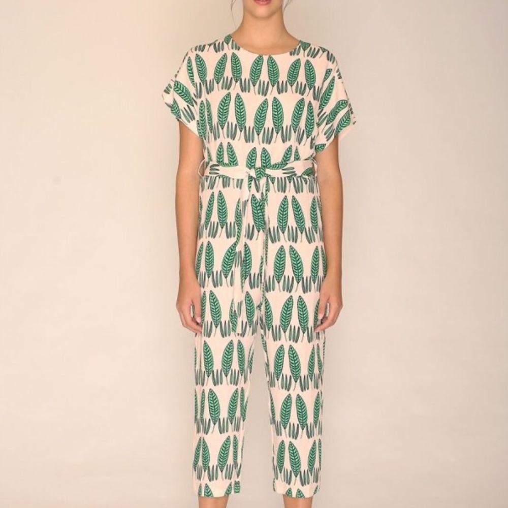 Anthropologie Pepaloves Leaves Print Jumpsuit S